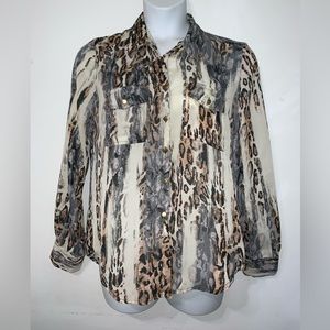 MNK Leopard Print Long Sleeved Blouse Size XL